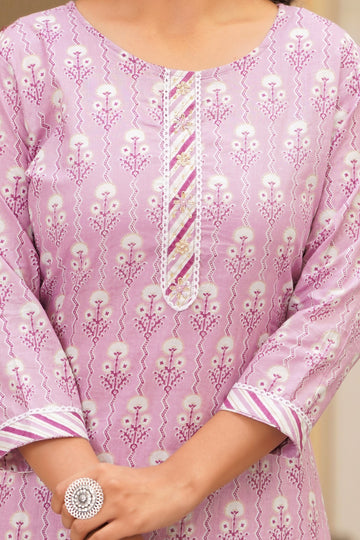 Purple Cotton Kurta Dupatta Pant Sets